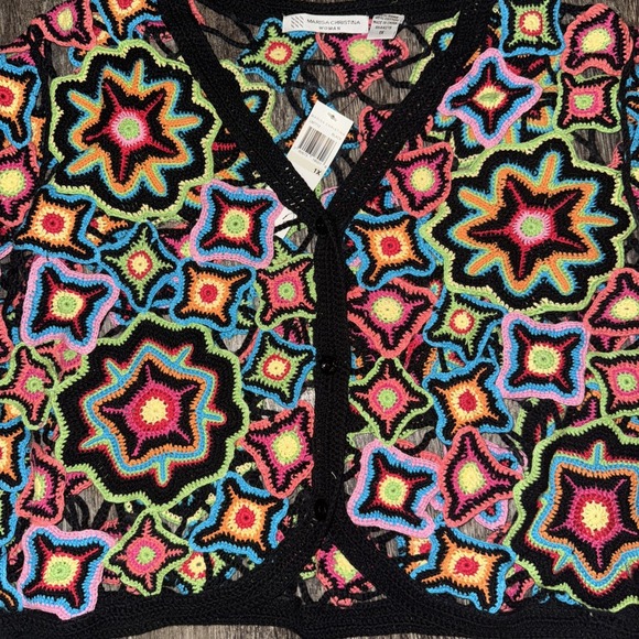 NEW Vintage Marisa Christina 1X Sweater BOHO Crochet TRIPPY Tie-Dye Knit - Picture 2 of 8